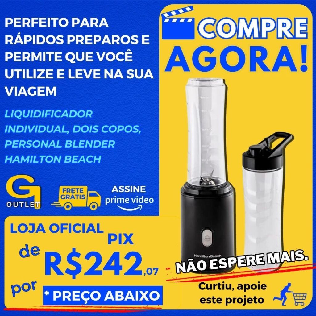 Liquidificador Individual, Preto, Dois Copos, Personal Blender Hamilton Beach