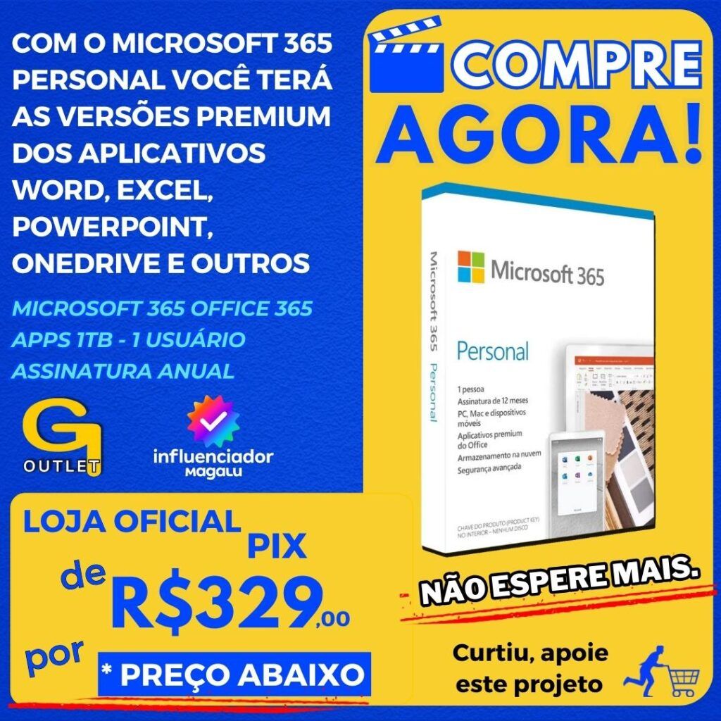 Microsoft 365 Personal Office 365 apps 1TB - 1 Usuário Assinatura Anual