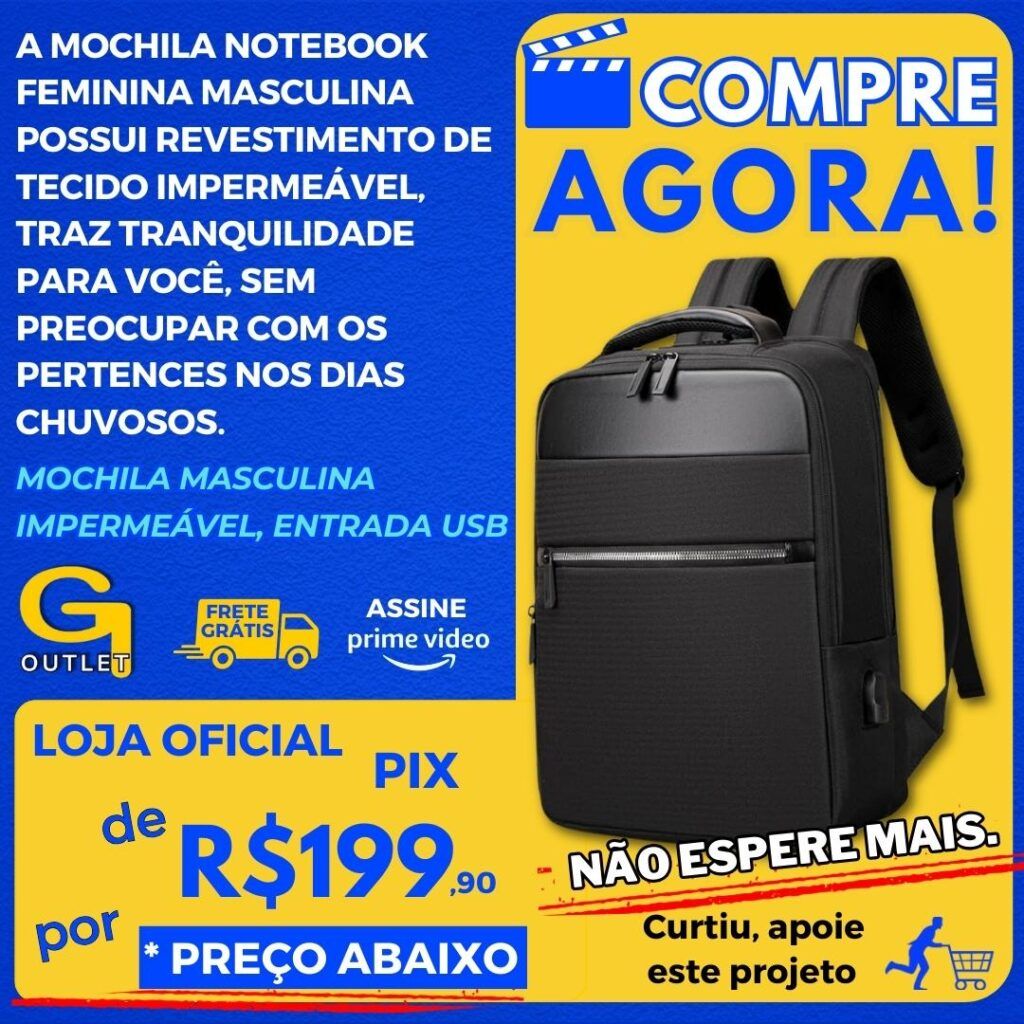 Mochila Masculina Executiva com Detalhes em Couro PU Premium Impermeável com entrada USB Resistente à riscos Slim Exclusiva