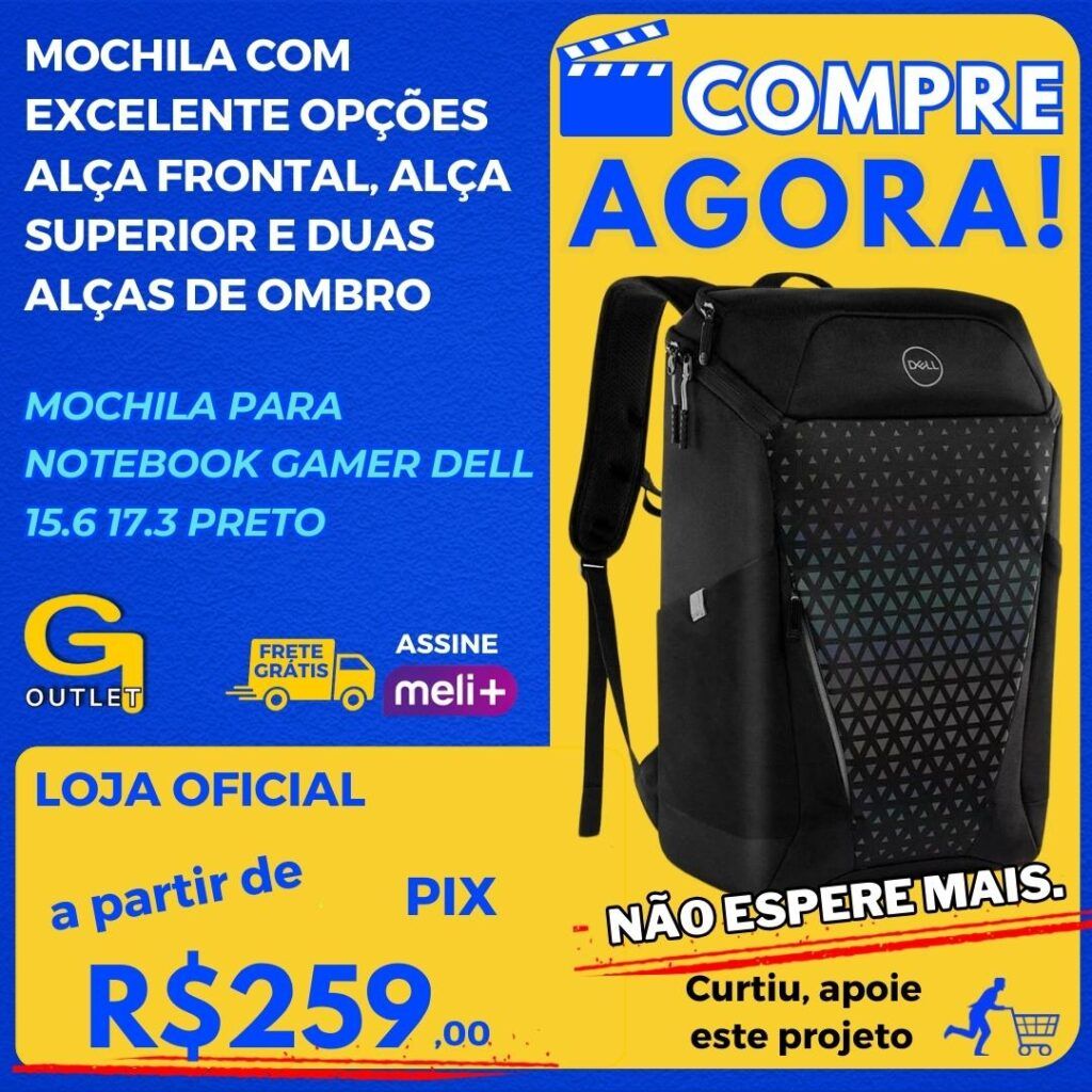 Mochila Para Notebook Gamer Dell 15.6 17.3 Preto