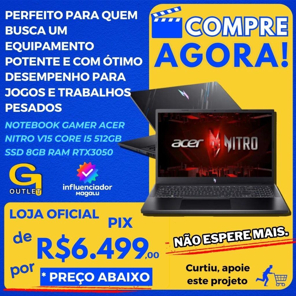 Notebook Gamer Acer Nitro V15 Core i5 512GB SSD 8GB RAM rtx3050