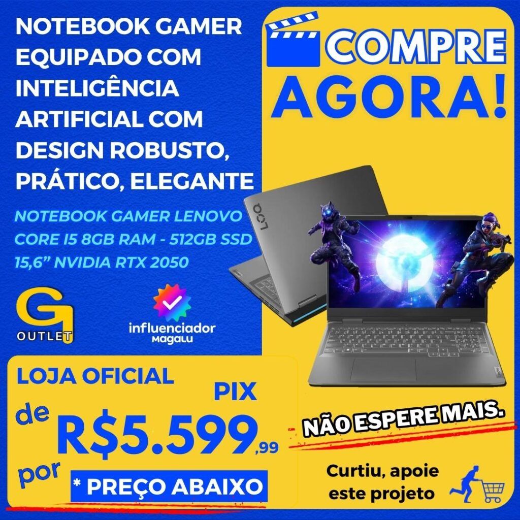 Notebook Gamer Lenovo LOQ Intel Core i5 8GB RAM - 512GB SSD 15,6” Full HD NVIDIA RTX 2050 Windows 11