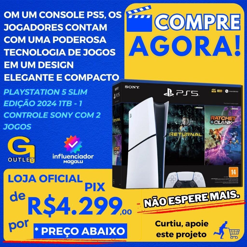 PlayStation 5 Slim Edição Digital 2024 1TB - 1 Controle Branco Sony com 2 Jogos