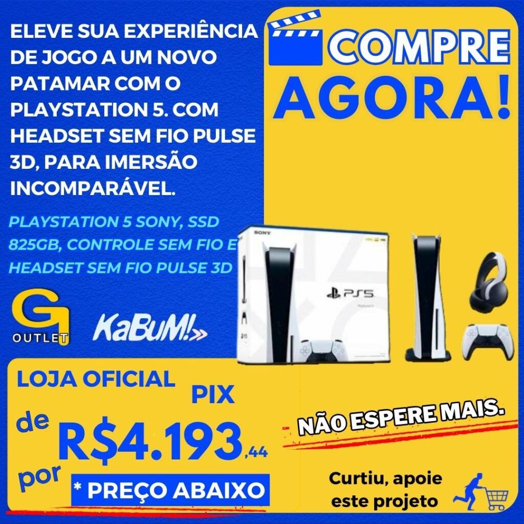 Playstation 5 Sony, SSD 825GB, controle sem fio e Headset Sem Fio pulse 3D