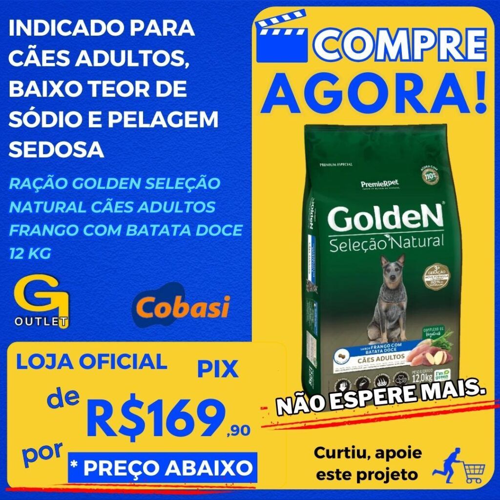 Ração Golden Seleção Natural Cães Adultos Frango com Batata Doce 12 kg