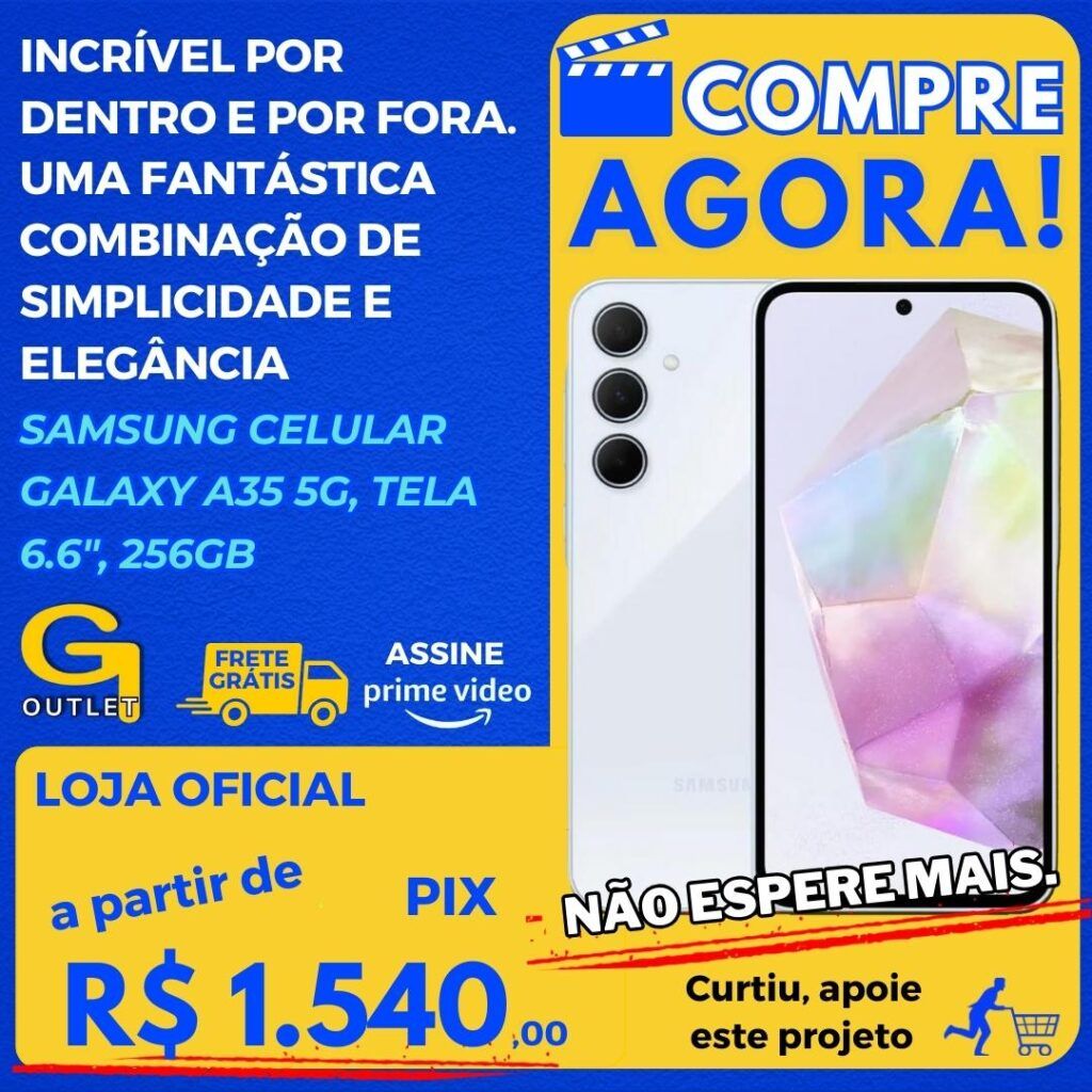 Samsung Celular Galaxy A35 5G, Câmera Tripla até 50MP, Tela 6.6", 256GB Azul Claro