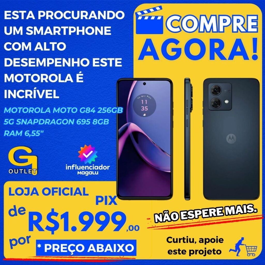 Smartphone Motorola Moto G84 256GB Grafite 5G Snapdragon 695 8GB RAM 6,55 Câm. Dupla + Selfie 16MP Dual Chip