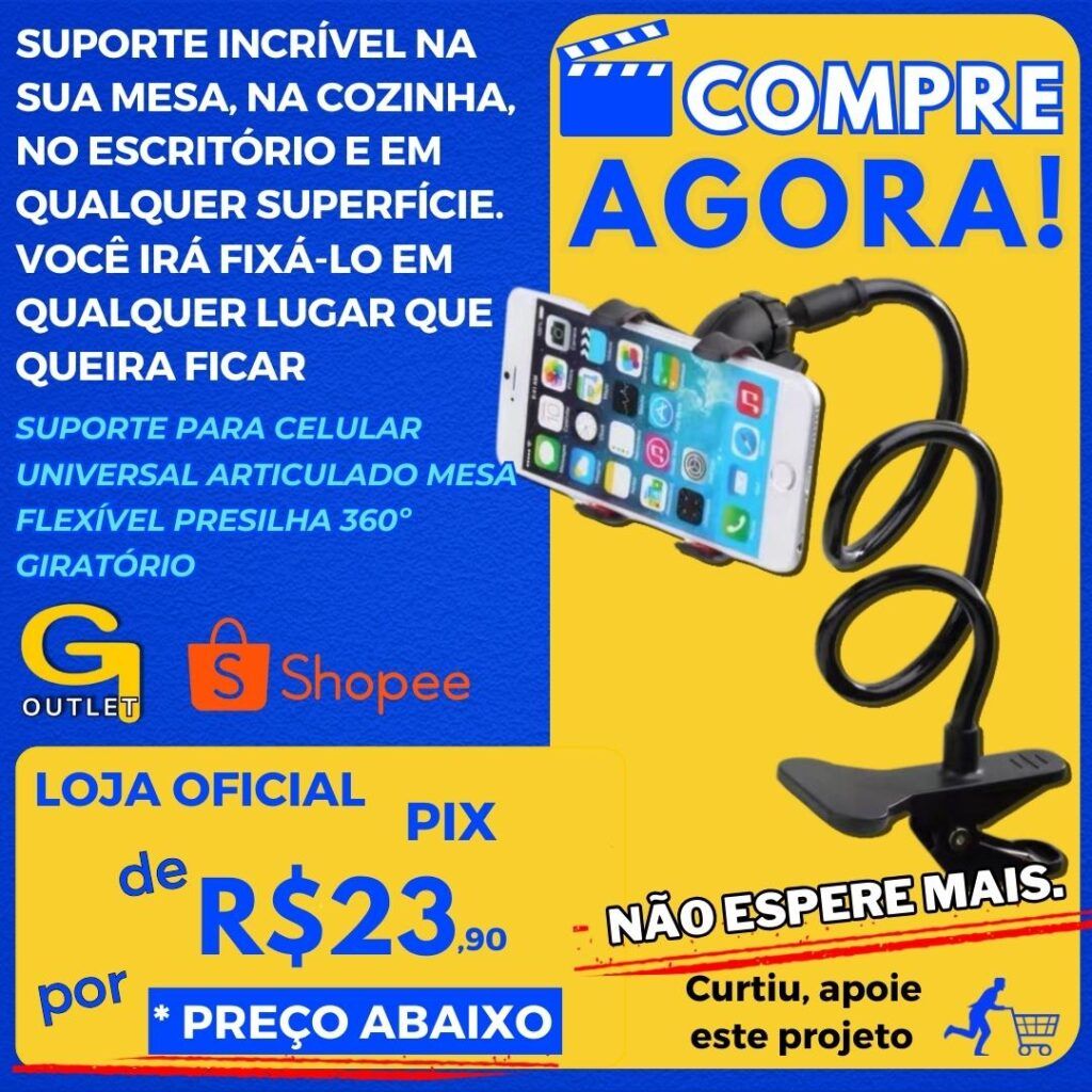 Suporte Para Celular Universal Articulado Mesa Flexível Presilha 360 Giratório