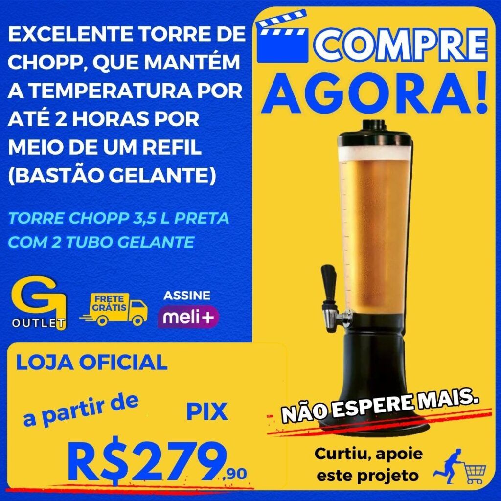 Torre Chopp 3,5 L Preta Com 2 Tubo Gelante Cada