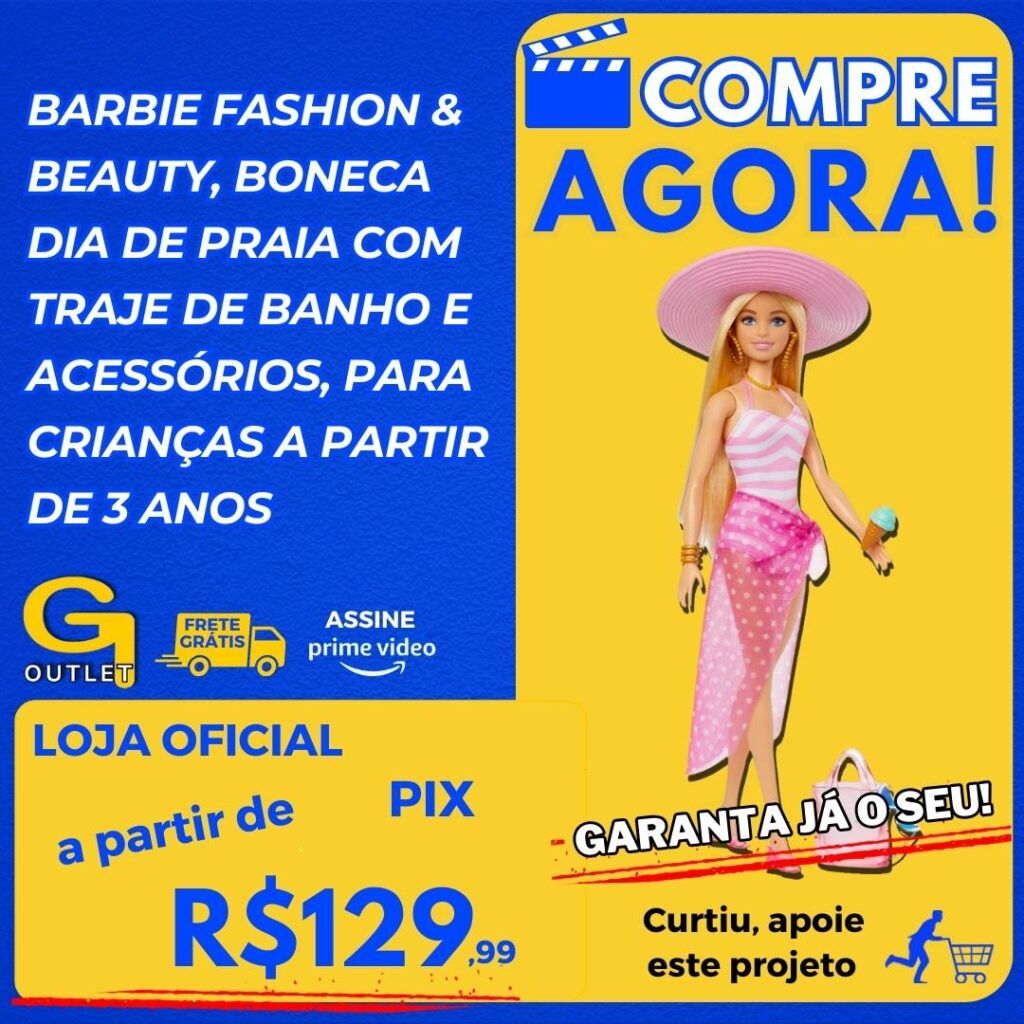 Barbie Fashion & Beauty, Boneca Dia de Praia com Traje de Banho e Acessórios, Para crianças a partir de 3 anos