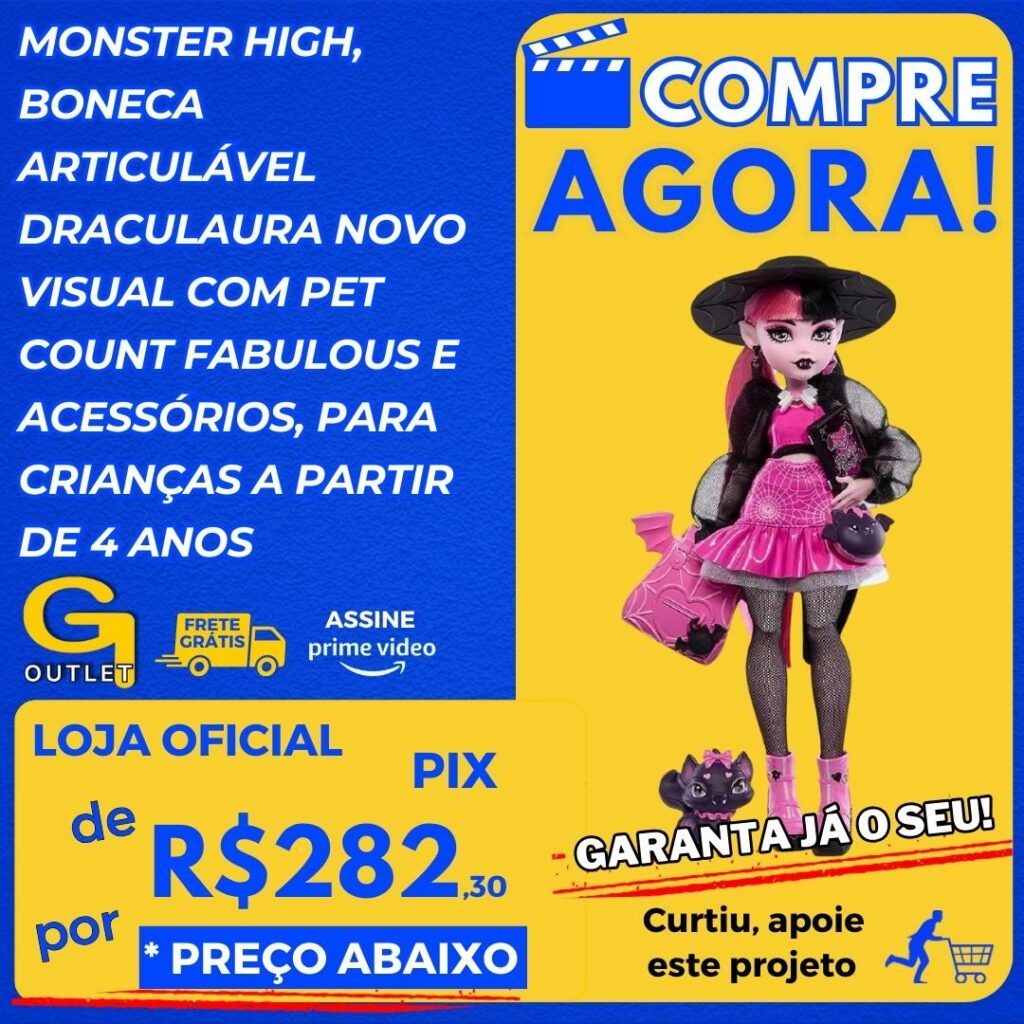 Monster High, Boneca Articulável Draculaura Novo Visual com Pet Count Fabulous e Acessórios, Para crianças a partir de 4 anos