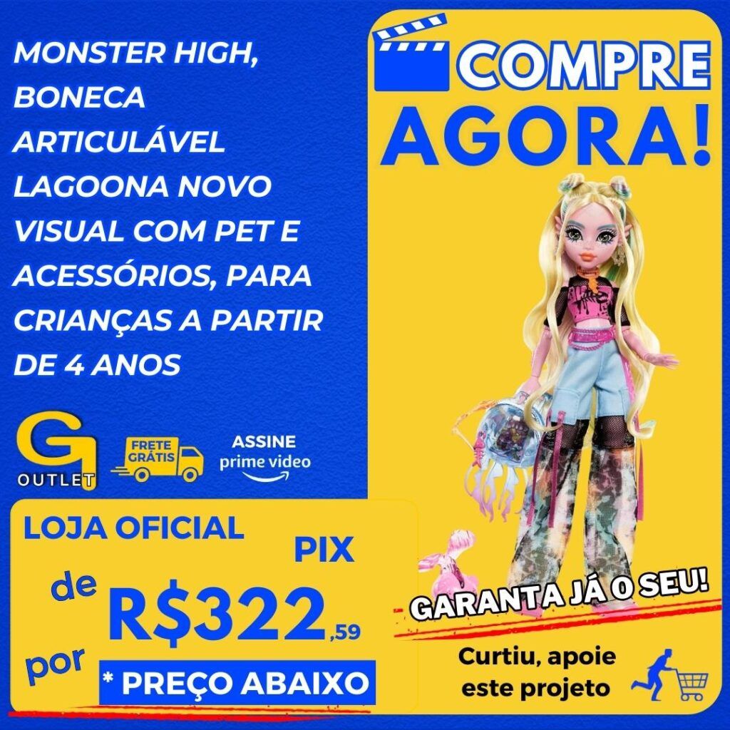 Monster High, Boneca Articulável Lagoona Novo Visual com Pet e Acessórios, Para crianças a partir de 4 anos