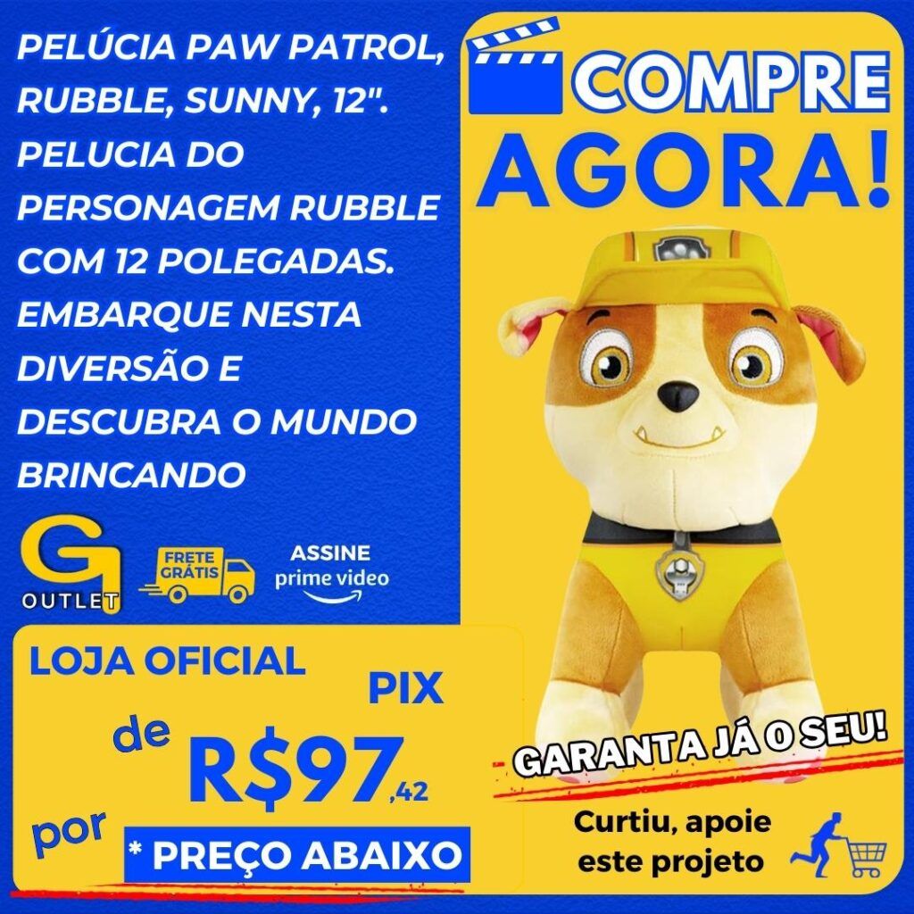 Pelúcia Paw Patrol, Rubble, Sunny, 12