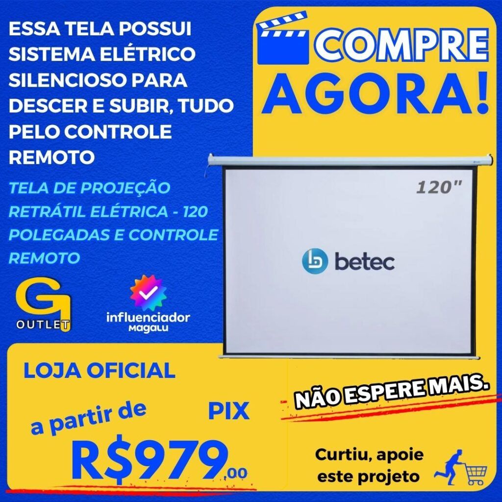 Tela de Projeção Retrátil Elétrica - 120 Polegadas e Controle Remoto