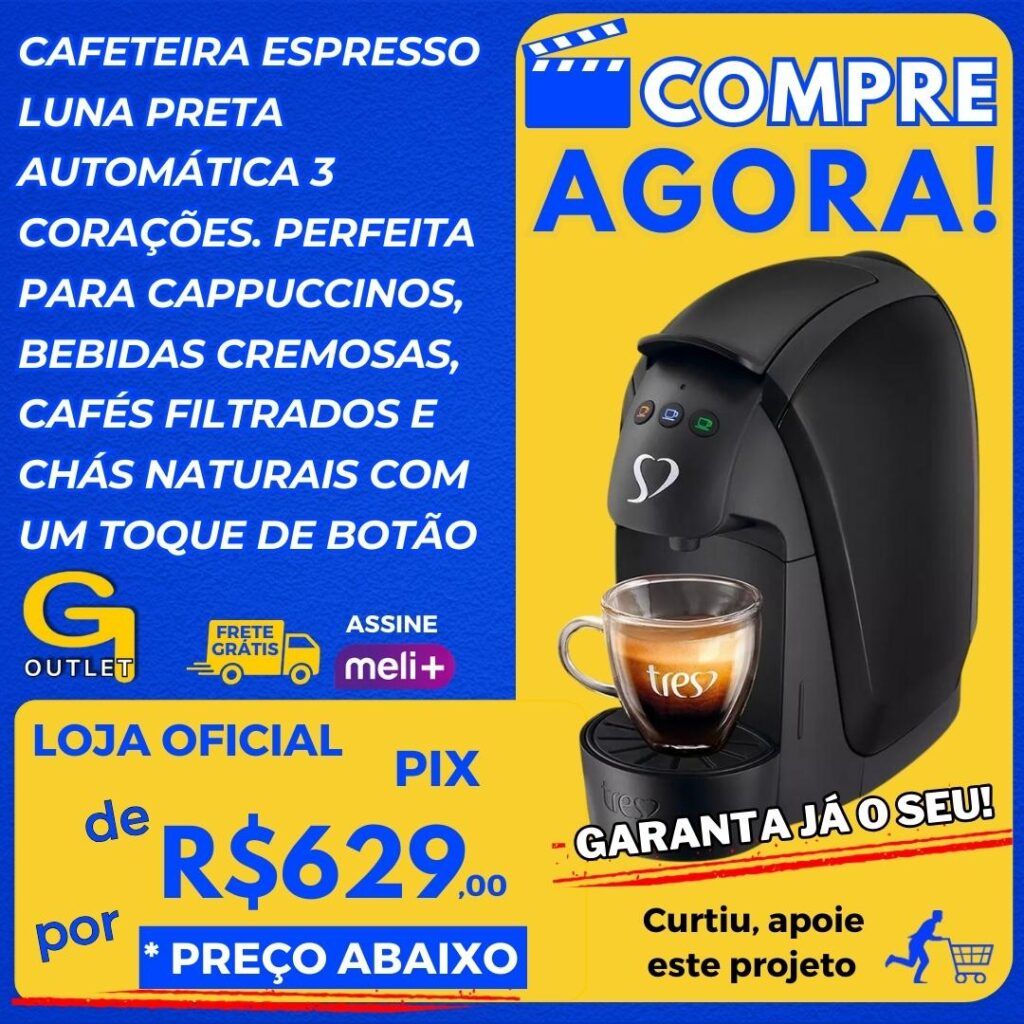 cafeteira esperesso luna preta três corações