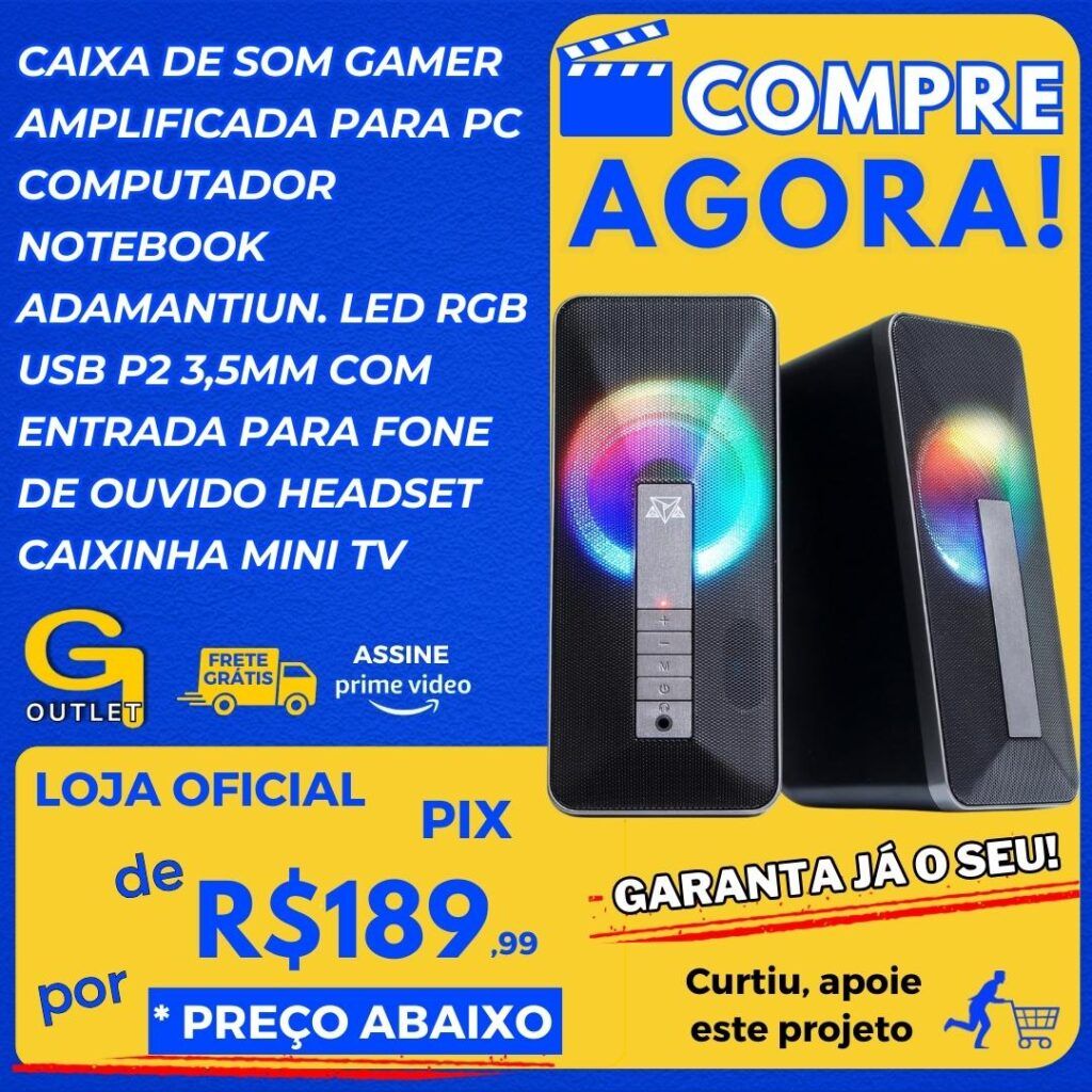 caixa de som gamer amplificada para notebook, computador, celular com led rgb