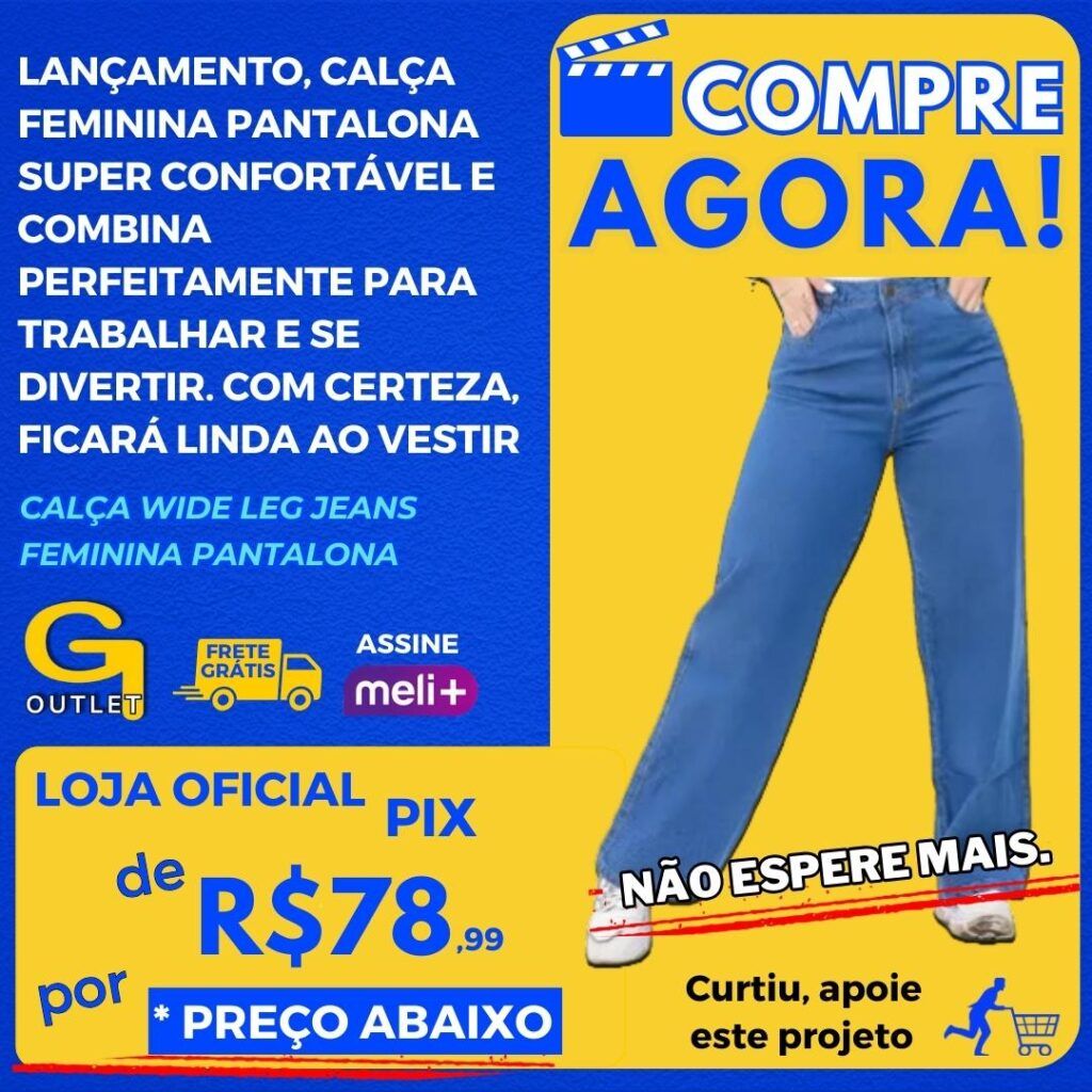 calca feminina wide leg jeans pantalona