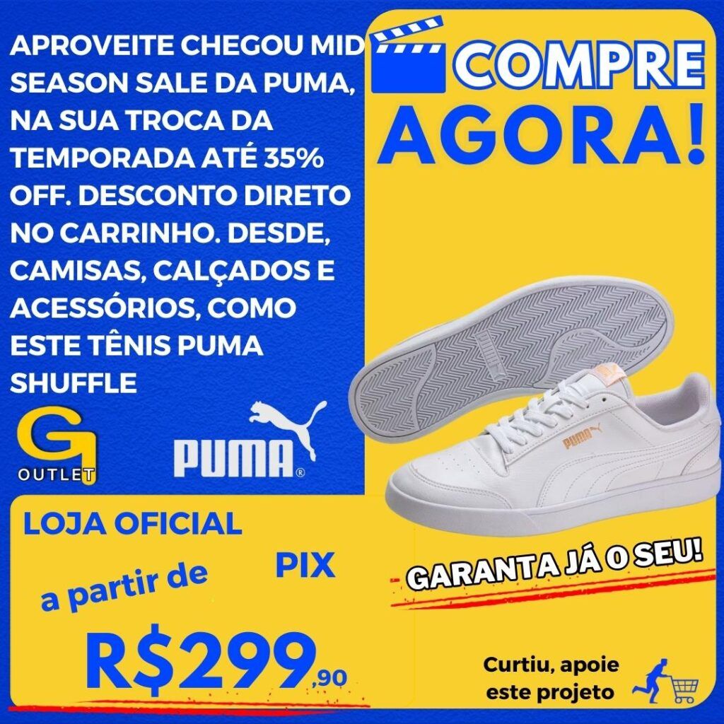 chegou season sale da puma camisas, tênis, acessórios e calçados