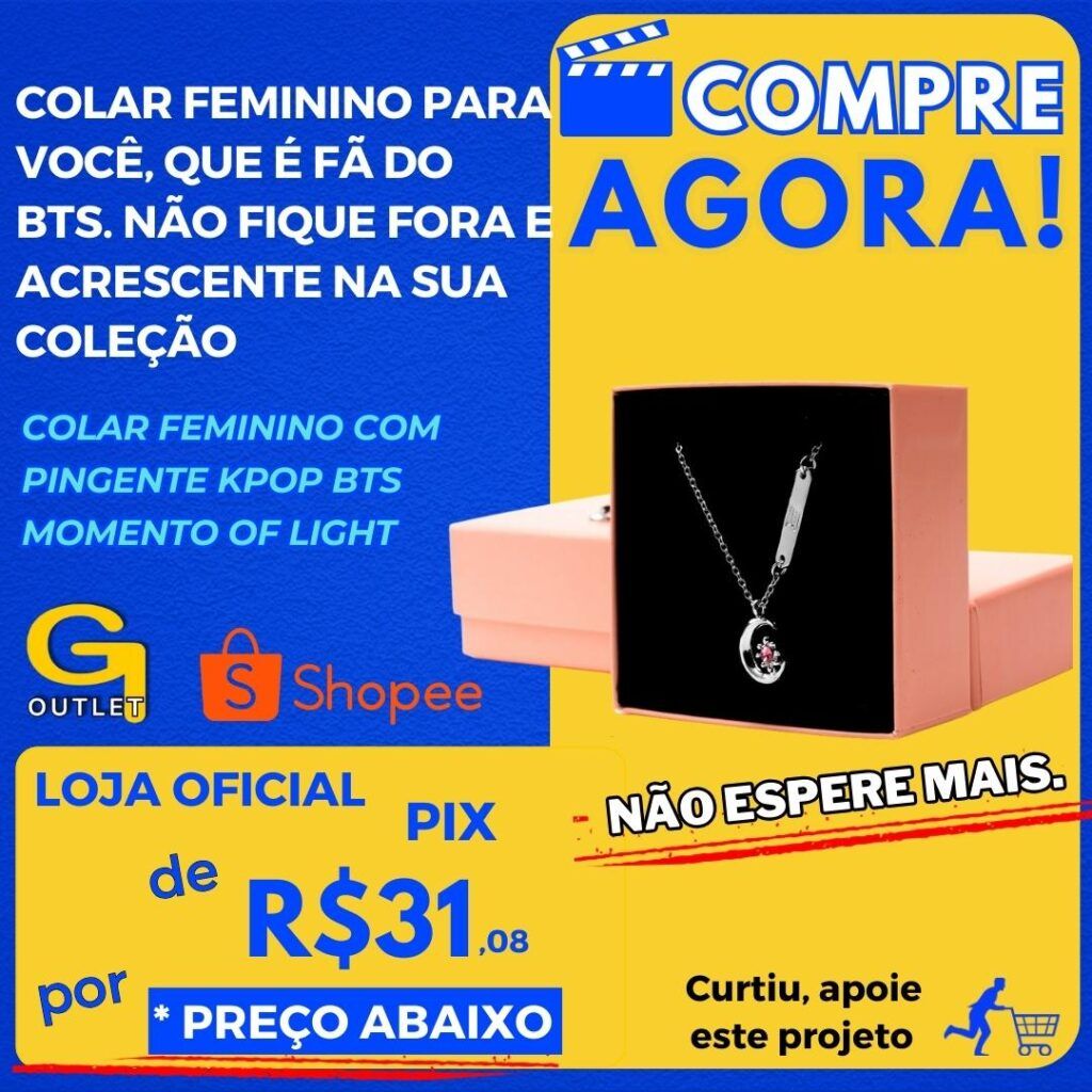 colar feminino com pingente kpop bts momento of ligth