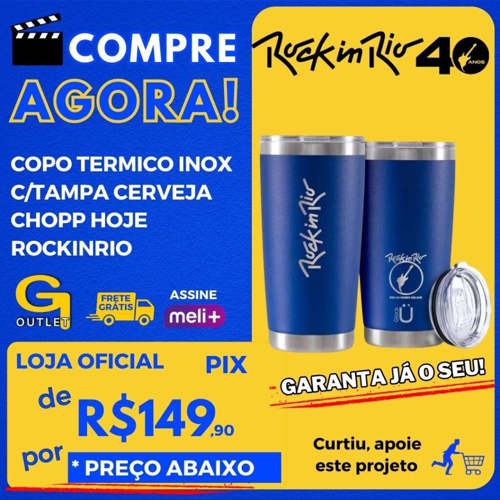 copo termico inox tampa cerveja chopp rock in rio