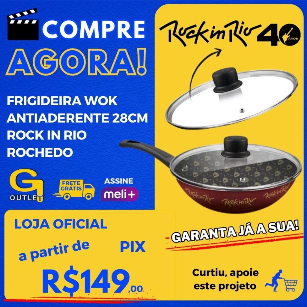 frigideira wok antiaderente 28cm rock in rio rochedo