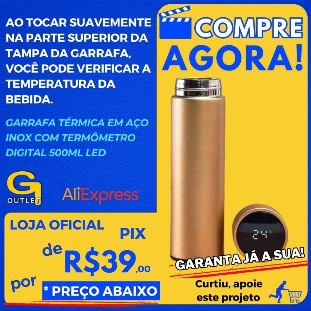 garrafa térmica em aço inox com termometro digital led