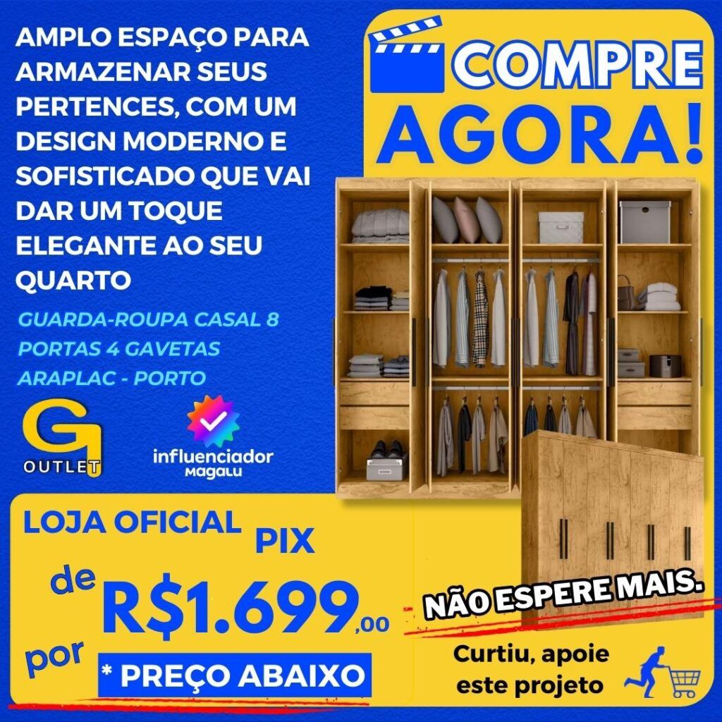 guarda-roupa casal 8 portas 4 gavetas