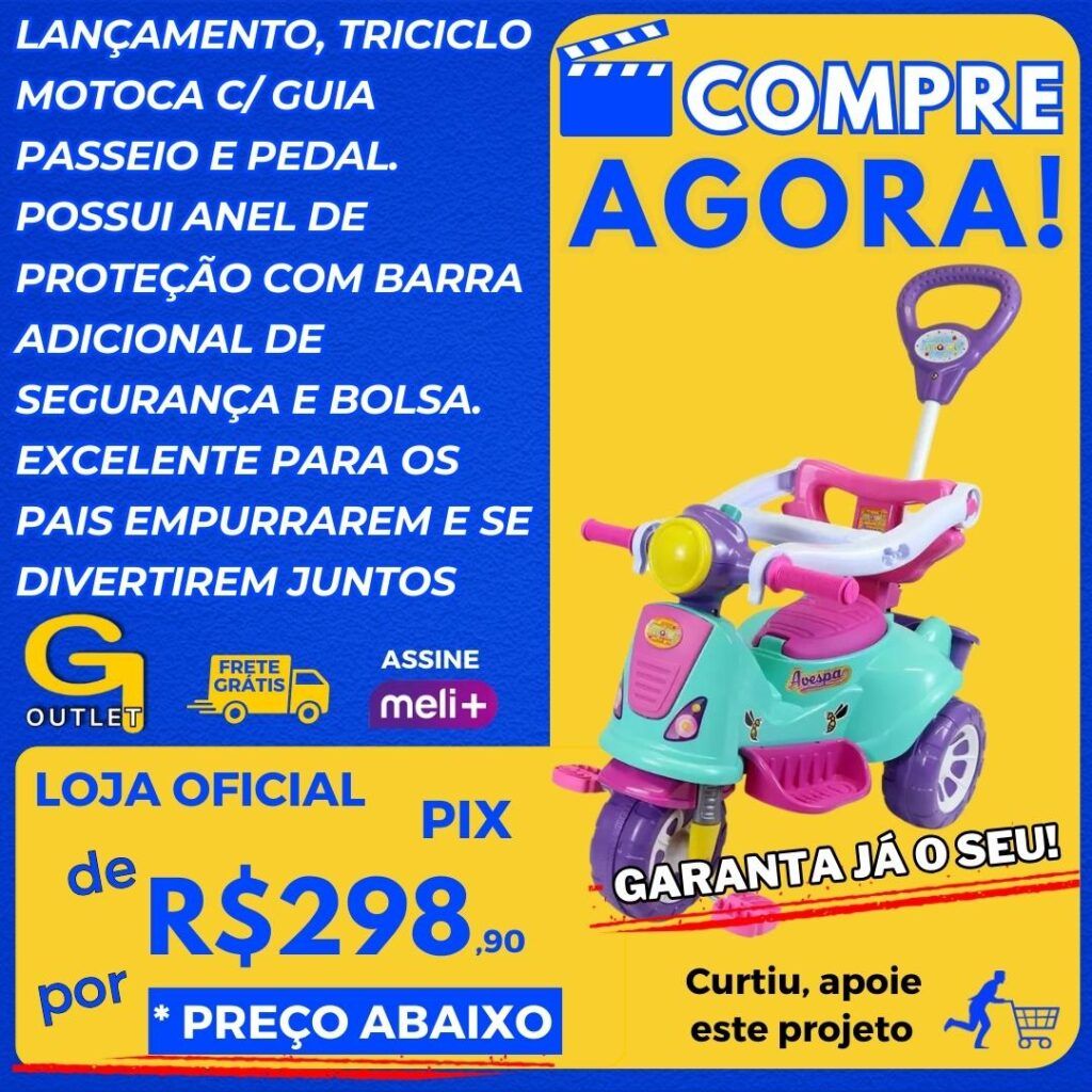 lançamento triciclo motoca com guia passeio e pedal