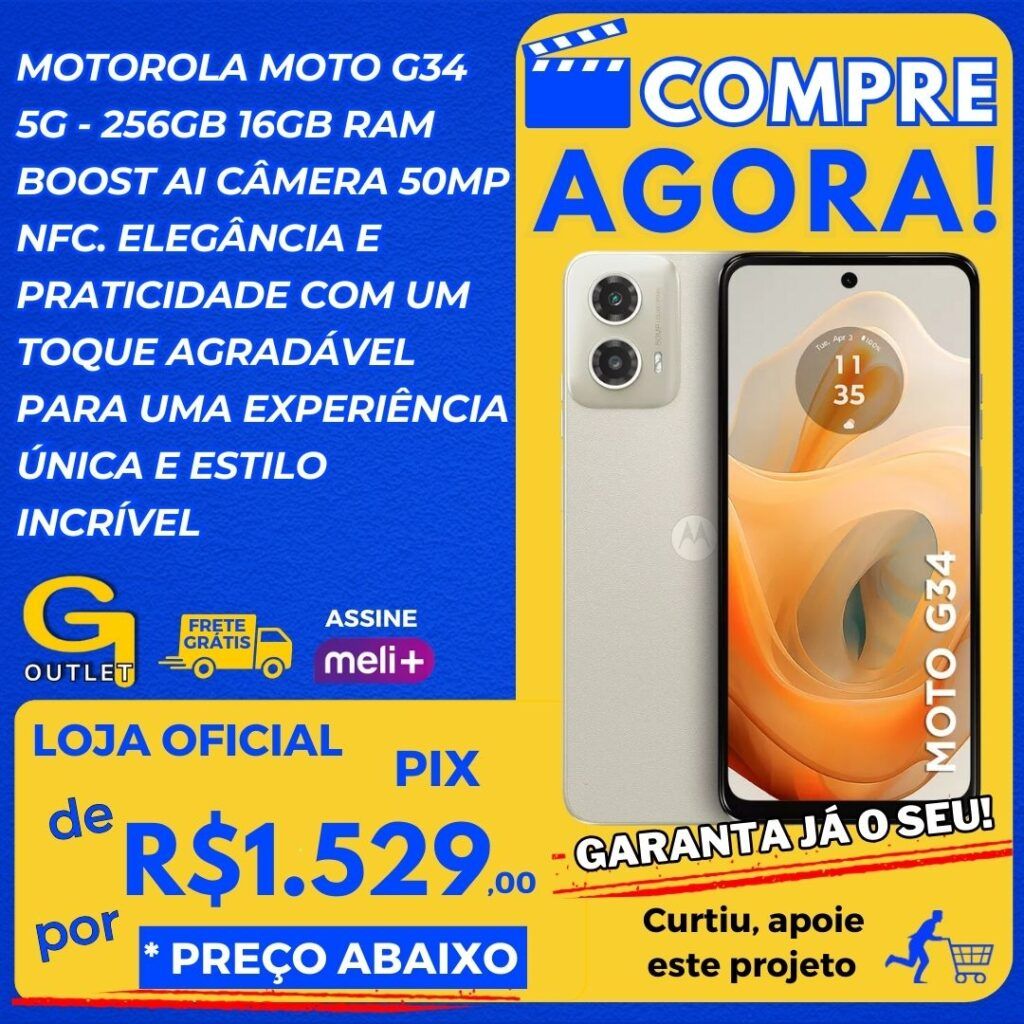 motorola moto g34 256gb 16gb ram câmera com inteligência artificial