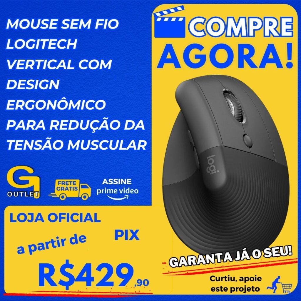 mouse sem fio logitech vertical com design ergonômico