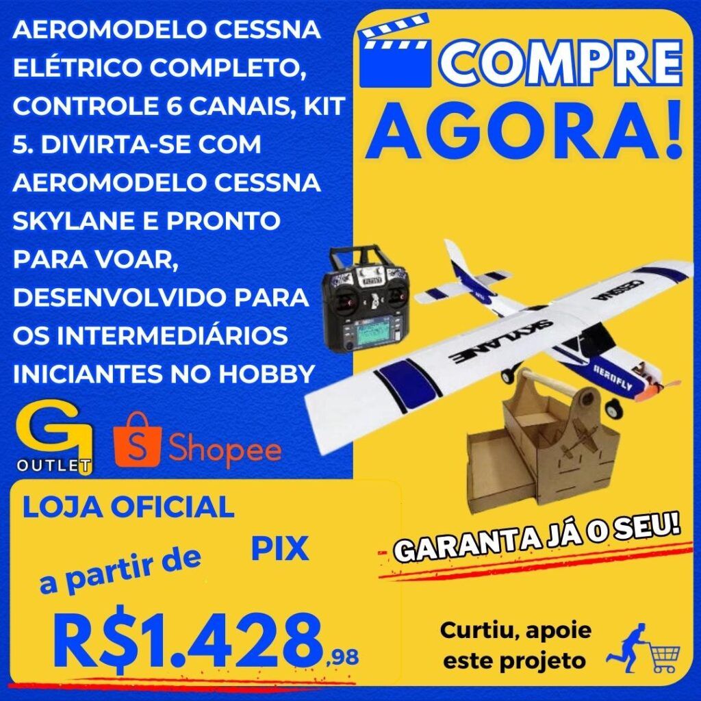 aeromodelo cessan elétrico completo com controle 6 canais