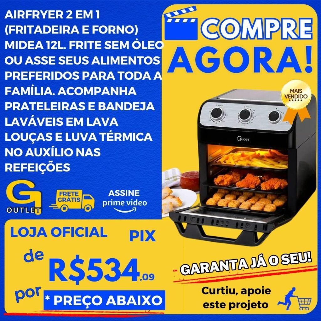 airfryer 2 em 1 fritadeira e forno midea 12 litros