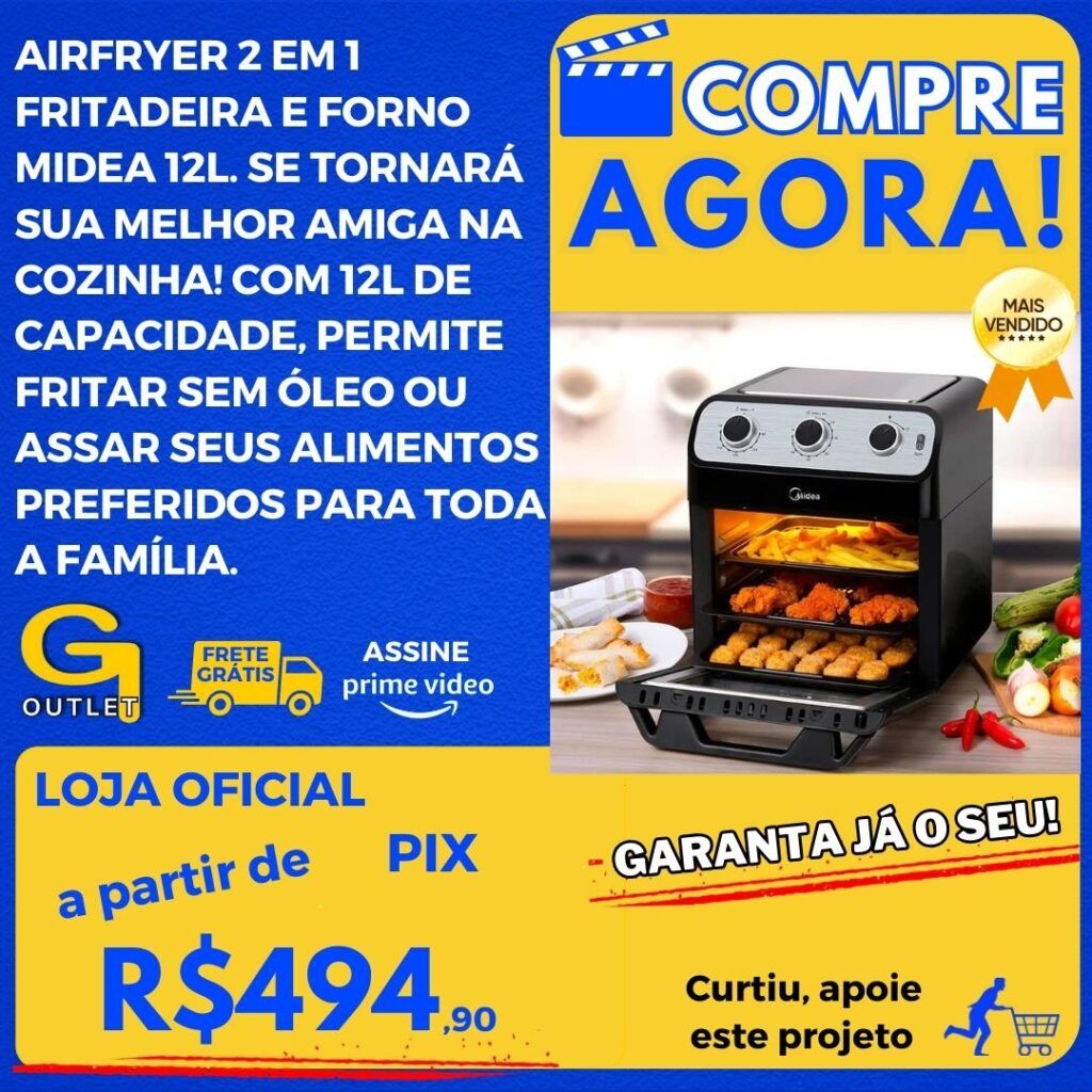 airfryer 2 em 1 fritadeira e forno midea 12l