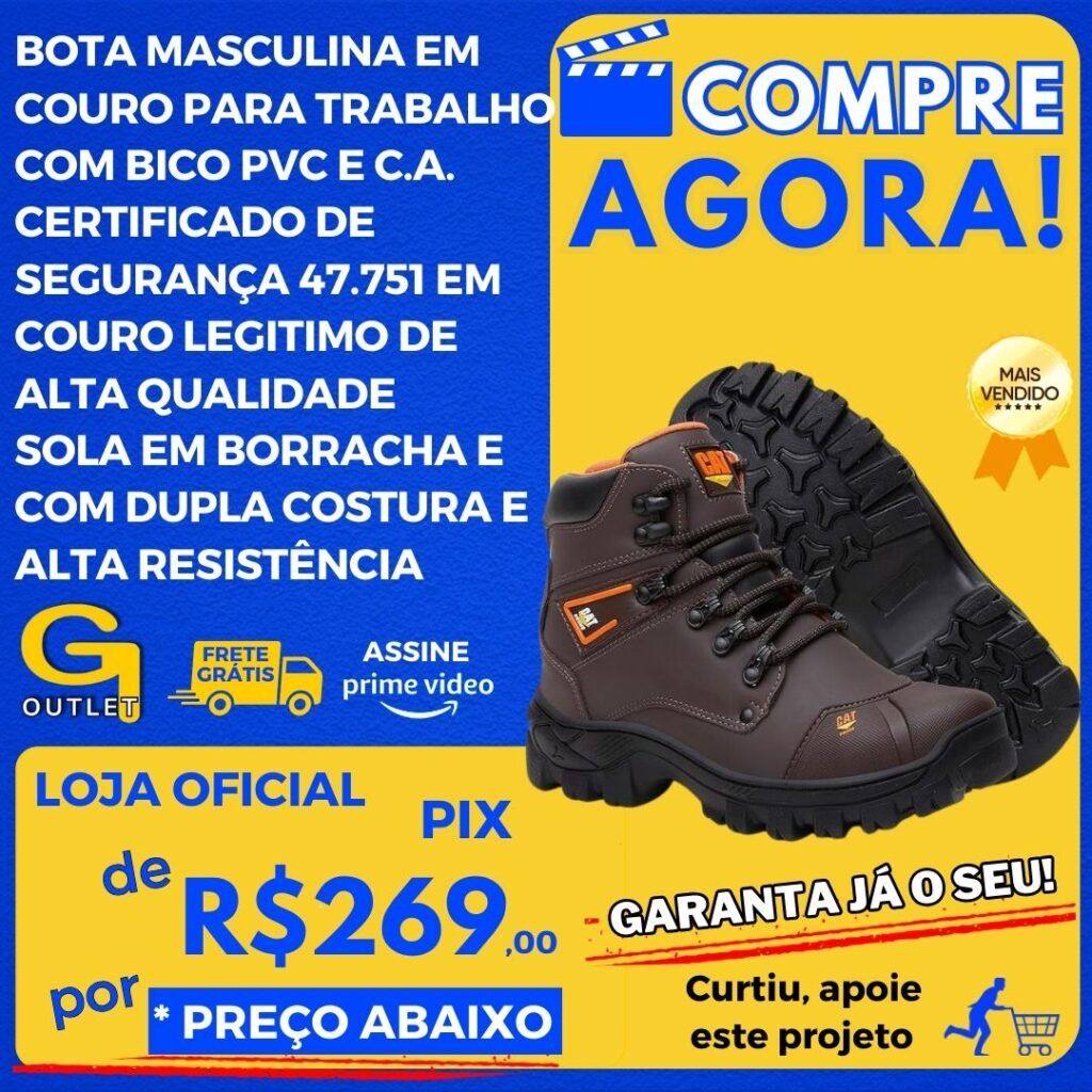 bota masculina em couro para trabalho com bico pvc