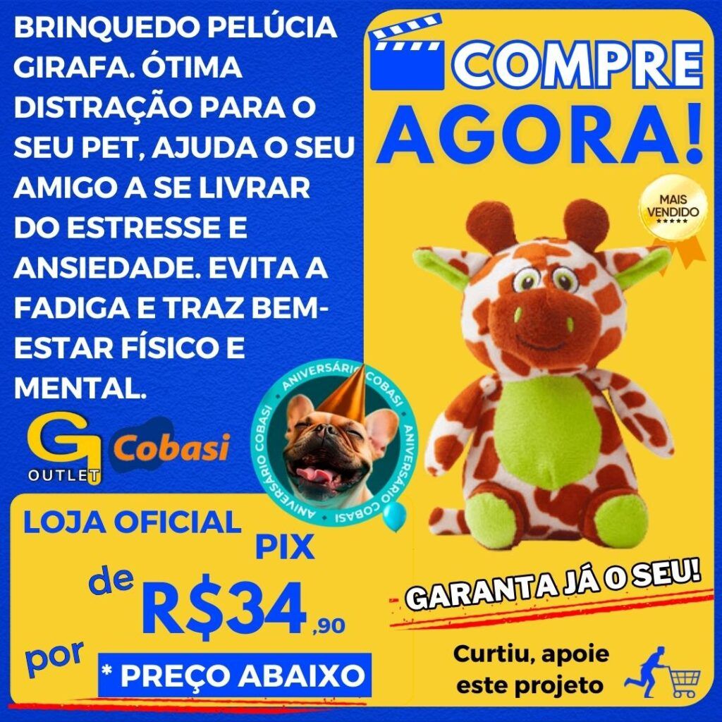 brinquedo pelúcia girafa, uma ótima distração para seu pet na cobasi