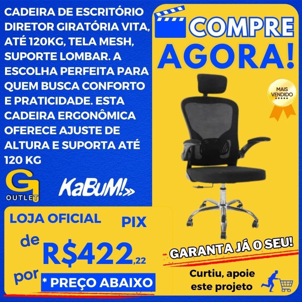 cadeira de escritório diretor giratória vita até 120kg