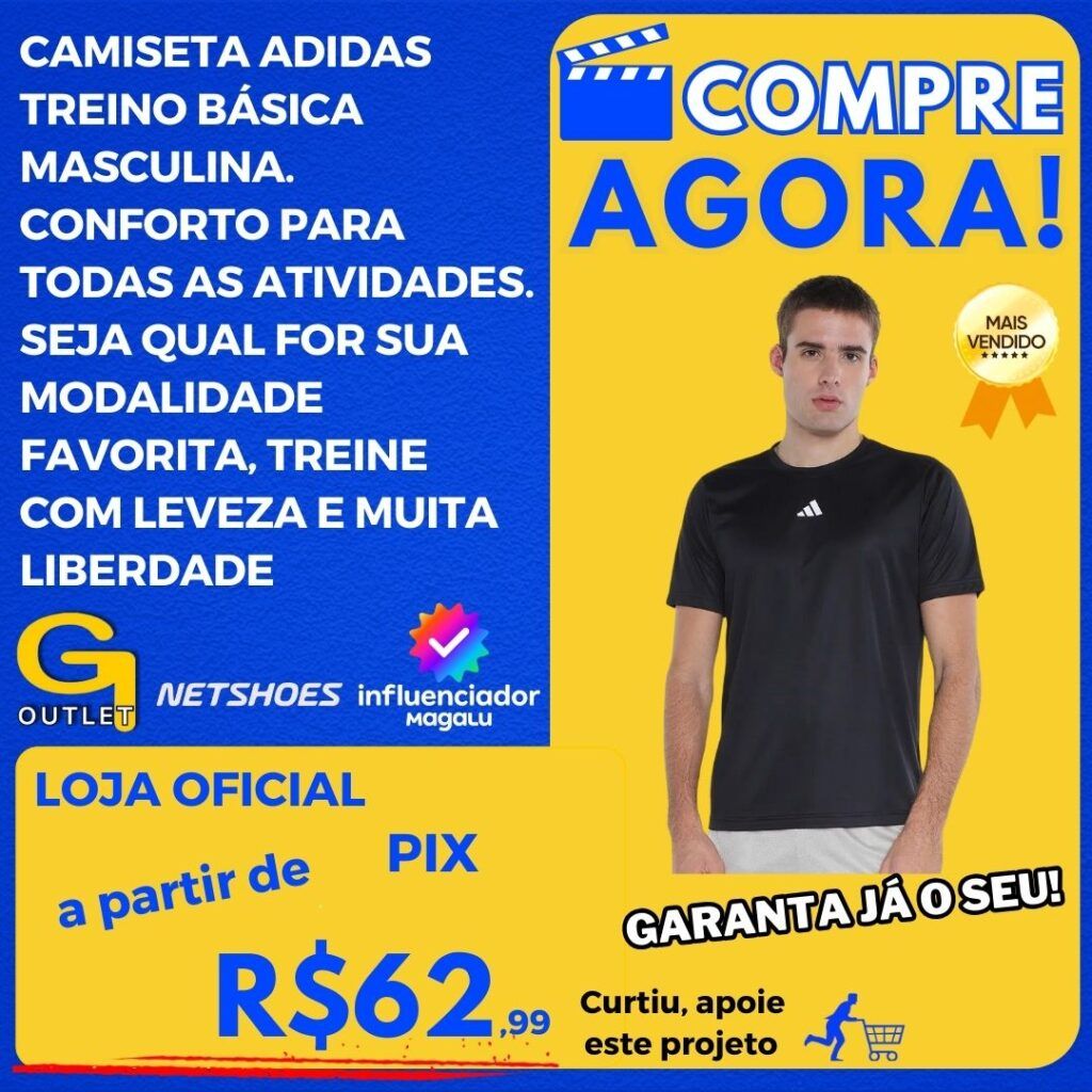 camiseta adidas treino básica masculina