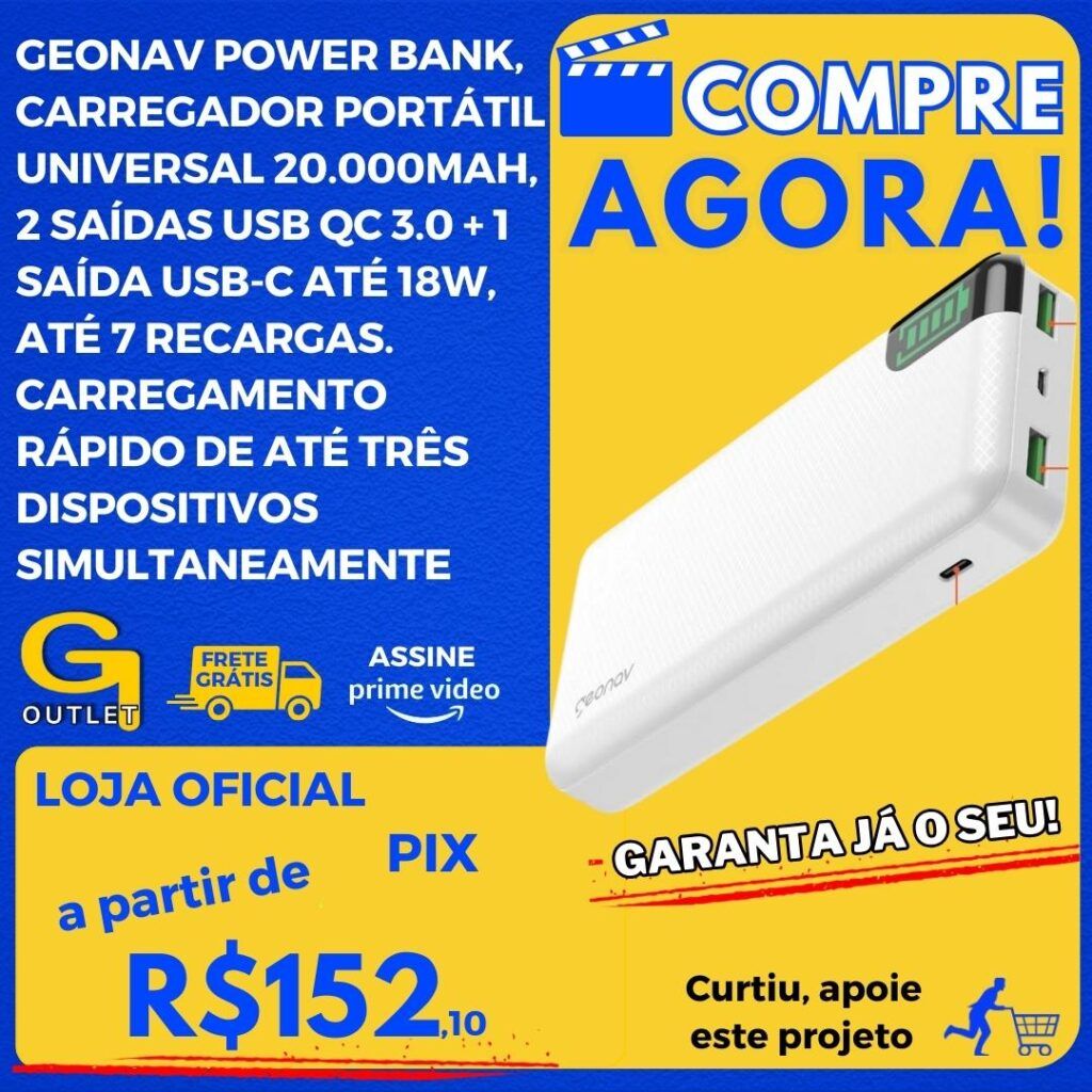 carregador portátil geonav power banck android e ios universal 20000 mah