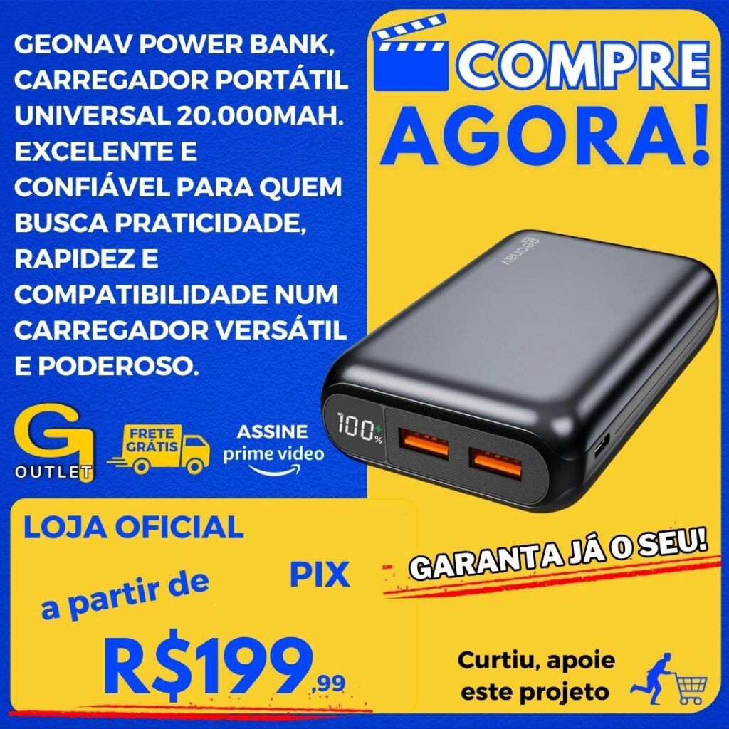 carregador portátil power bank geonav 20000 mah universal