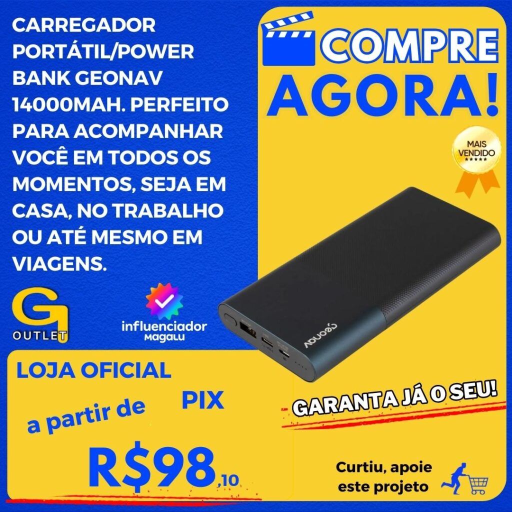 carregador portátil powerbank geonav 14000 mah