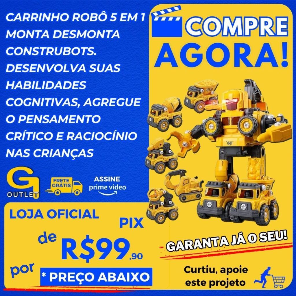 carrinho robo 5 em 1 monta e desmonta