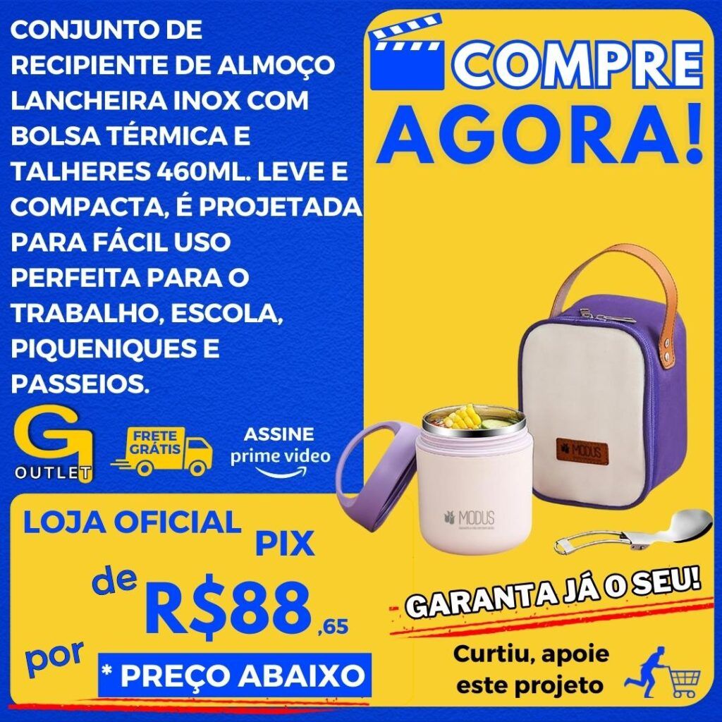 conjunto recipiente de almoço lancheira inox com bolsa térmica