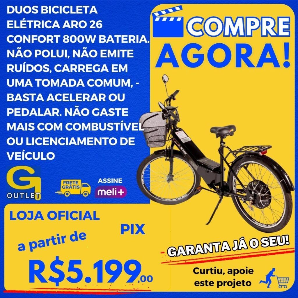 duos bicicleta eletrica aro 26 confort 800w bateria