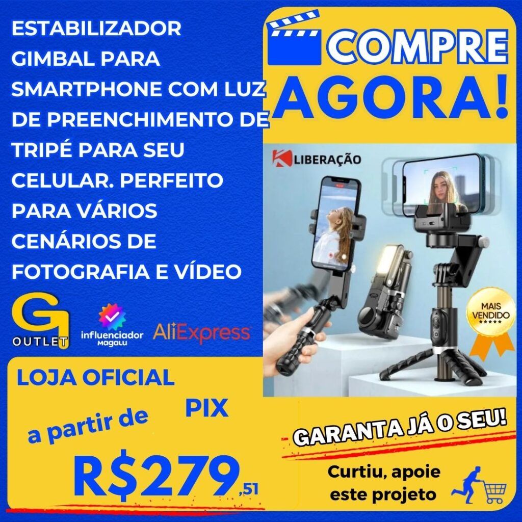 estabilizador gimbal para smartphone com luz de preenchimento