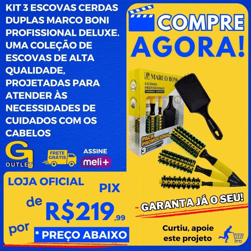 kit 3 escovas cerdas duplas marco boni profissional deluxe