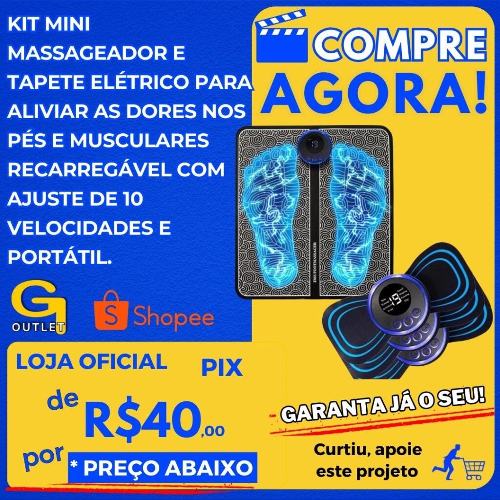 kit mini massageador e tapete elétrico para aliviar as dores nos pés e músculares