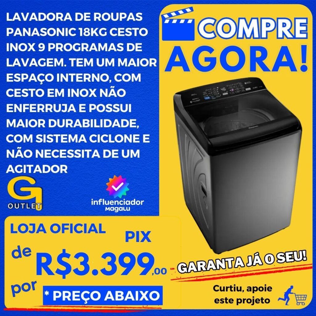 lavadora de roupas panasonic 18kg cesto inox 9 programas de lavagem