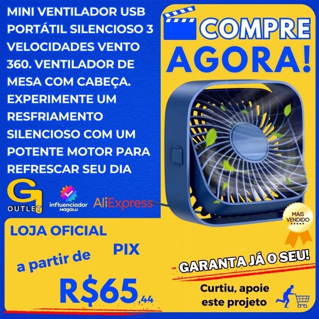 mini ventilador portátil usb 3 velocidades