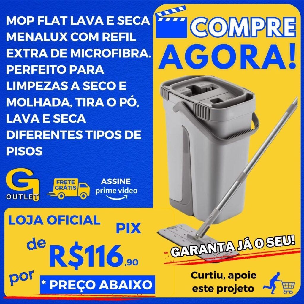 mop flat lava e seca menalux com refil extra de microfibra