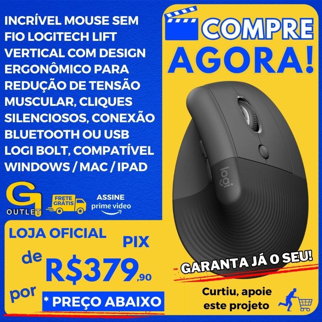 mouse sem fio logitech lift vertical com design ergonômico